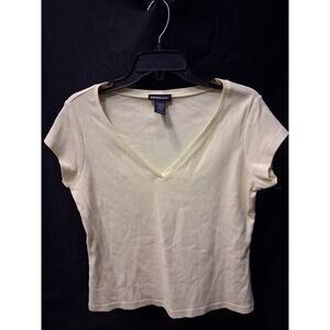 Express Jeans Light Yellow V-Neck Short Sleeve T-Shirt L 100% Cotton Jersey